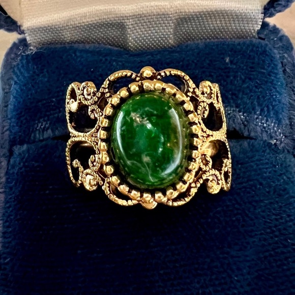 Vintage Emmons Gold Filigree Ring Emerald green large oval cut Statement Ring! - Picture 15 of 15